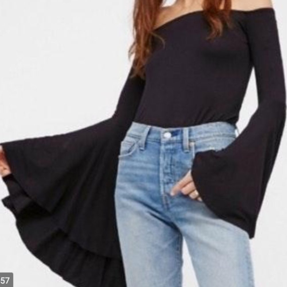 NEW Free People Bell Sleeve Off Shoulder Blouse XS